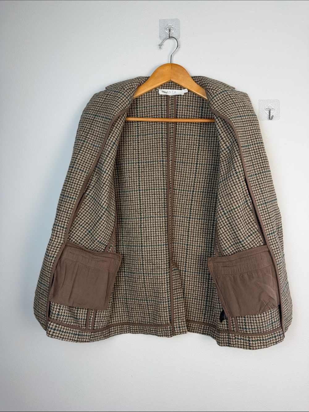 ASTR The Label Harlow Blazer Brown Green Plaid Oversized XS Wool Blend Coat - Picture 13 of 16